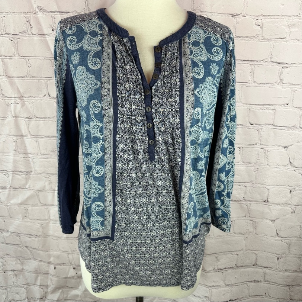 Lucky Brand Paisley Henley women M patchwork boho western
